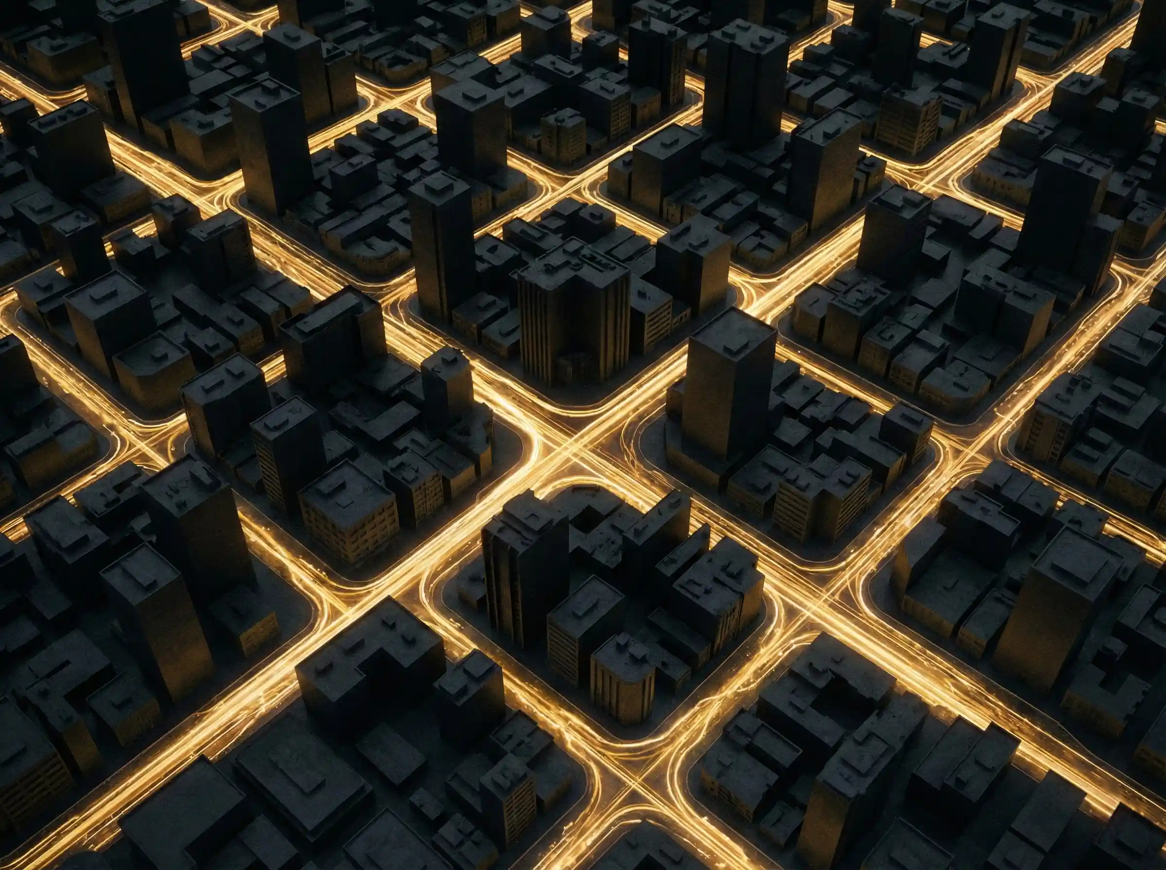 Red de conexiones doradas expandiéndose de forma estructurada, visualizando la integración y el escalado de la solución de IA en toda la organización bajo gobernanza continua.